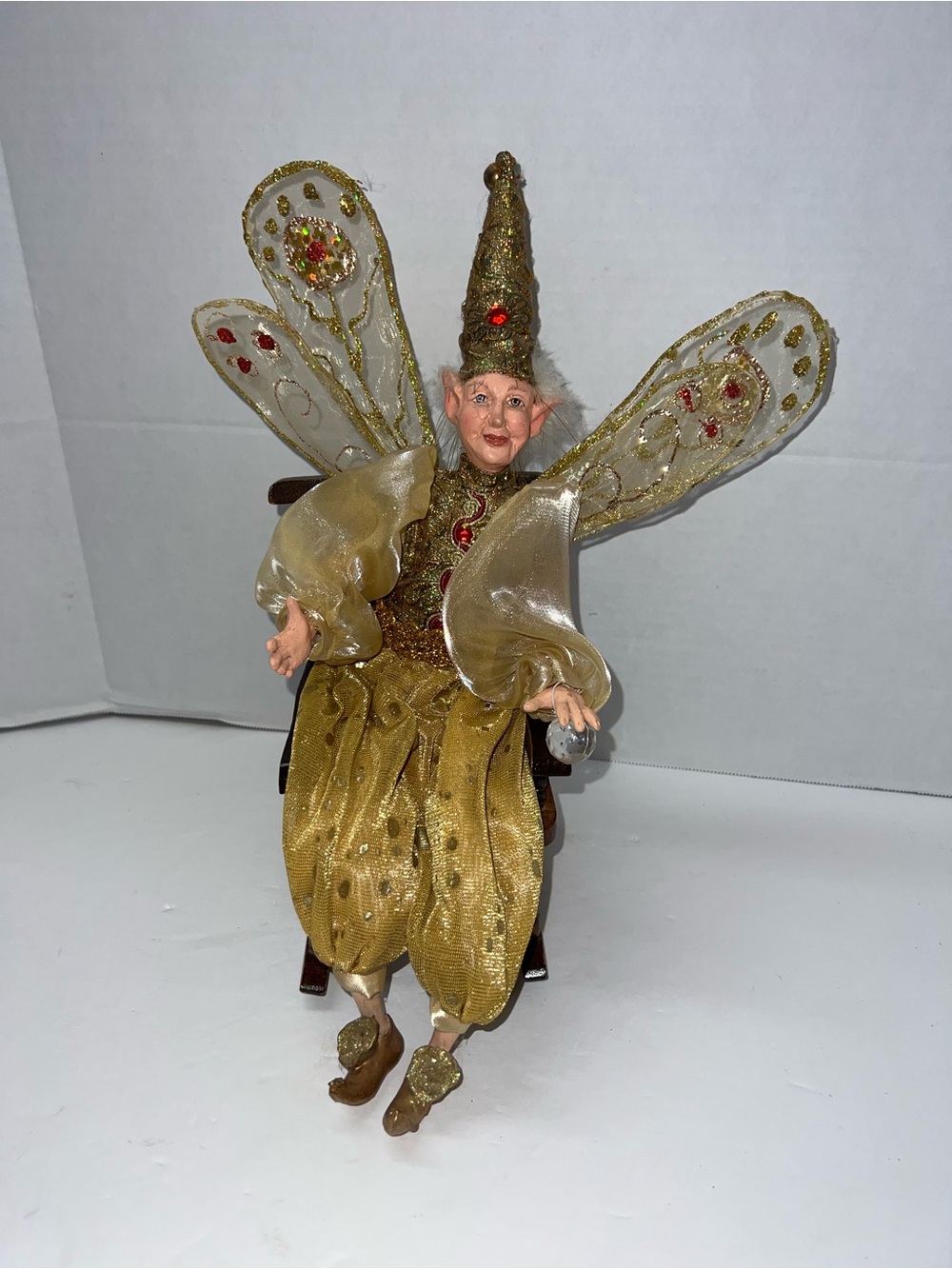 Winward Fairy Folk Art Whimsical Doll Shelf Gold Sparkle Wings
